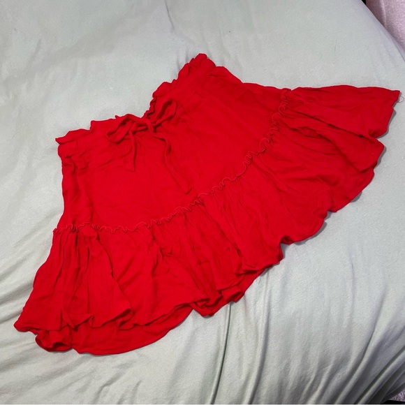 Red Flowy Ruffled Skirt - Picture 2 of 4